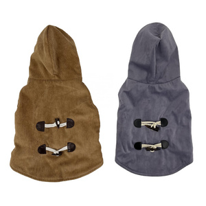 New Luxury Comfort Wool Dog Hoodie Classic Warm Corduroy Pet Pullover Horn Buckle Decorative Soft Pet Hoodie