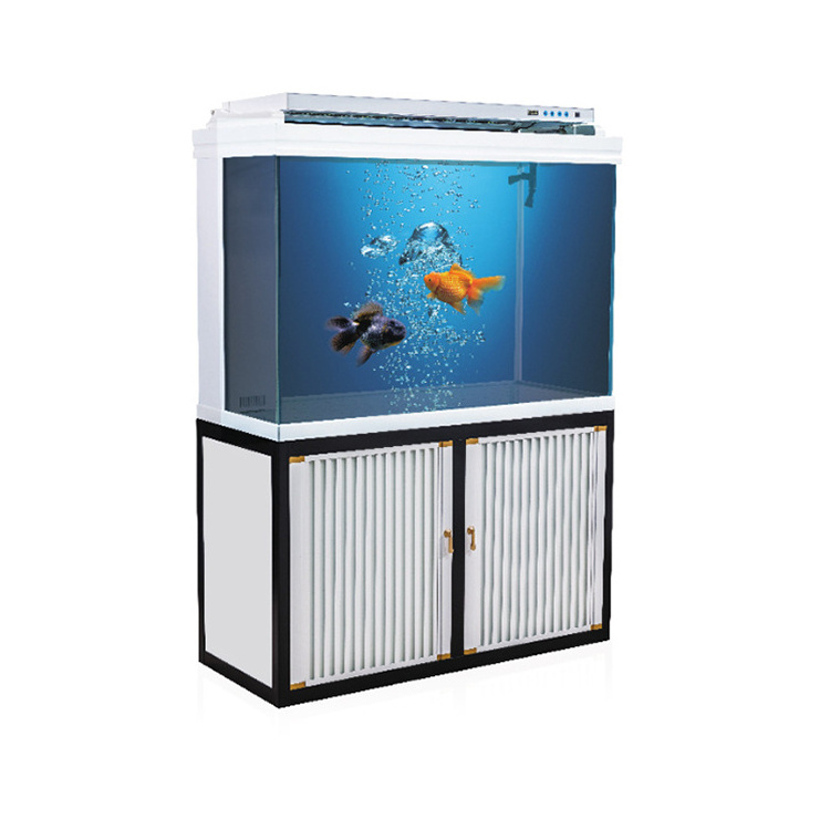 Factory Custom home decorative Large LED Ultra White Glass Fish Tank Aquariums with Stand Cabinet and Sump