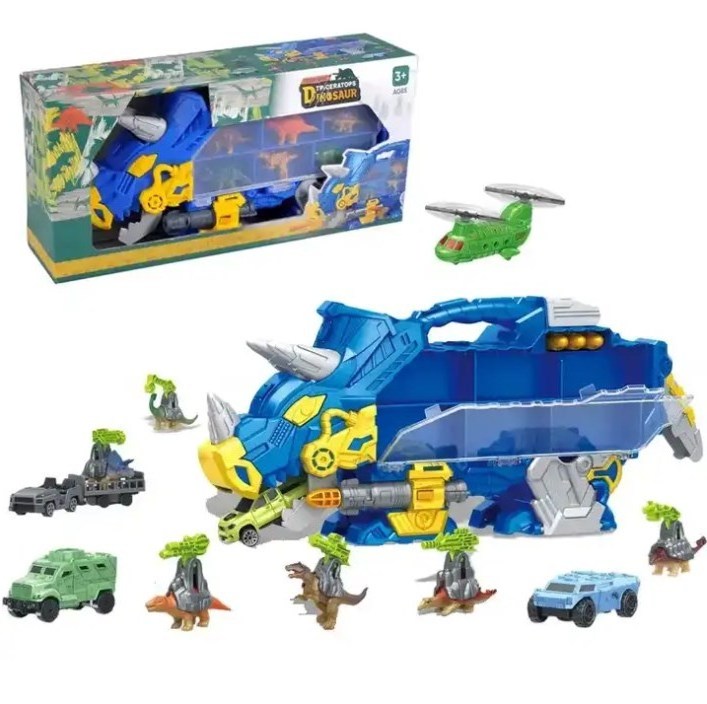 Friction Sliding Vehicle Triceratops Transport Carrier Truck Shooting Bullet Dinosaur Storage Car Toy For Kid