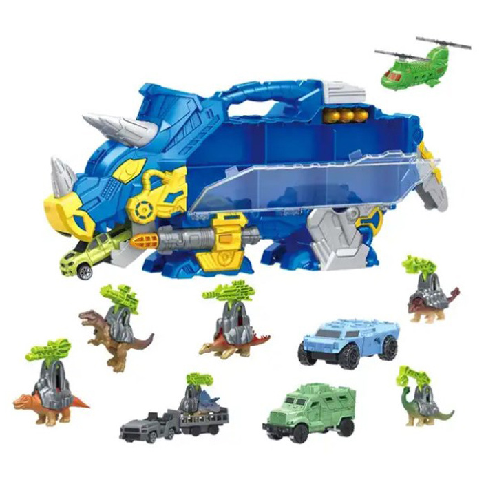 Friction Sliding Vehicle Triceratops Transport Carrier Truck Shooting Bullet Dinosaur Storage Car Toy For Kid