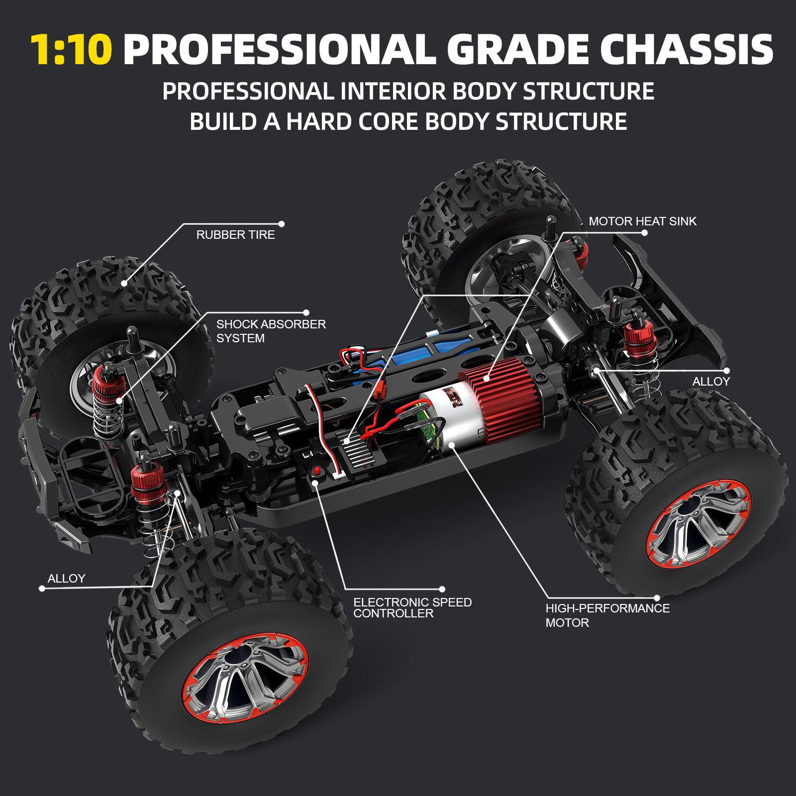 1:10 Scale 2.4G 4x4 High Speed 50Km/h Off Road Climbing Big Monster Car  550 Motor Metal Chassis Rc Hobby Truck For Adult