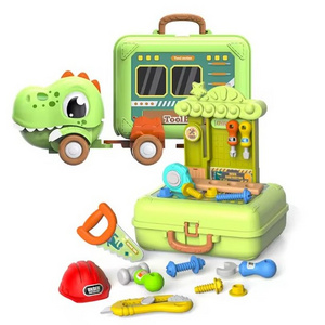 High Quality Pretend Play Portable Baby Toy 3 In 1 Inertial Cartoon Dinosaur Truck Tool Box Bench Set For Kid Gift