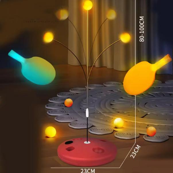 Self-Practice Sport Game Interactive Luminous Lights Adjustable Height Table Tennis Racket Ping Pong Ball Trainer