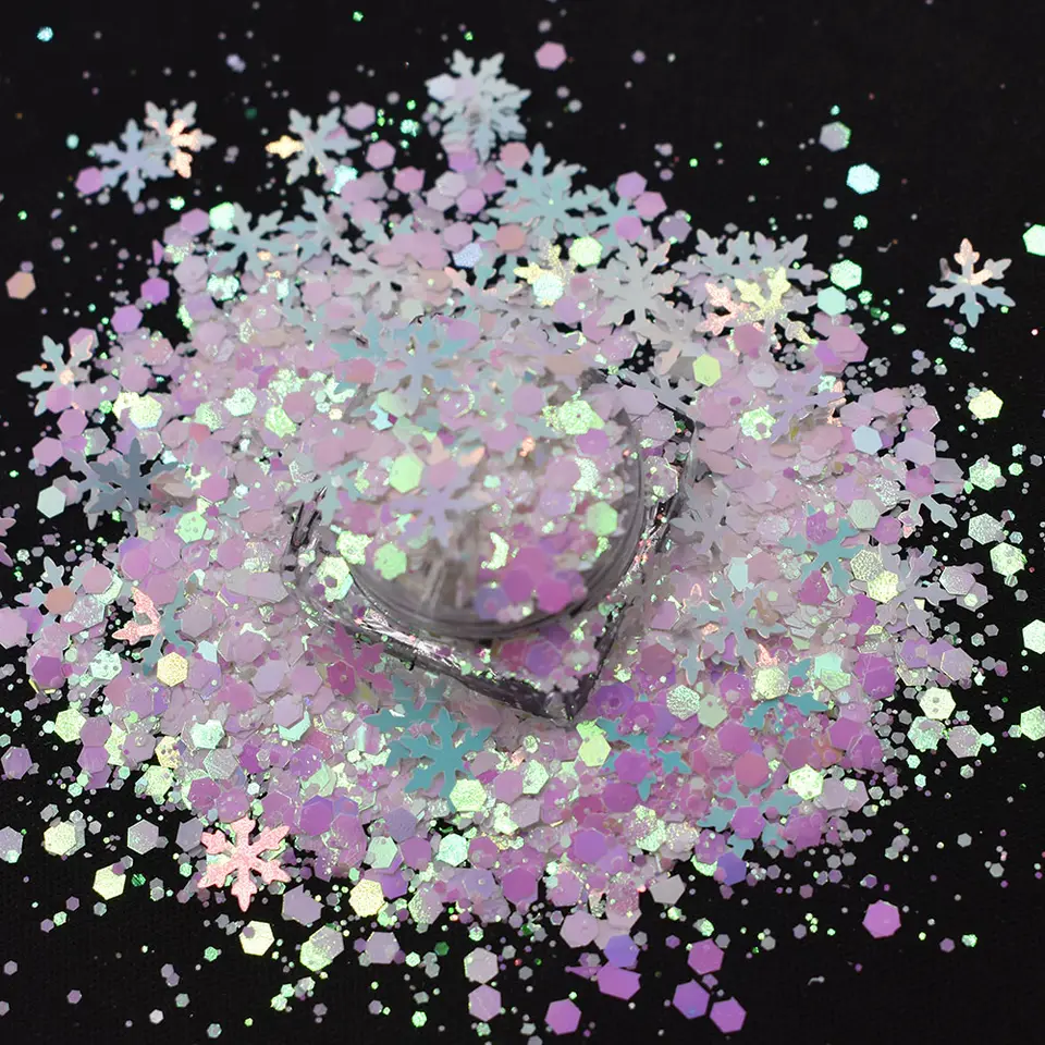 Wholesale Bulk Pink Snowflake Chunky Glitter Set for Christmas Decoration