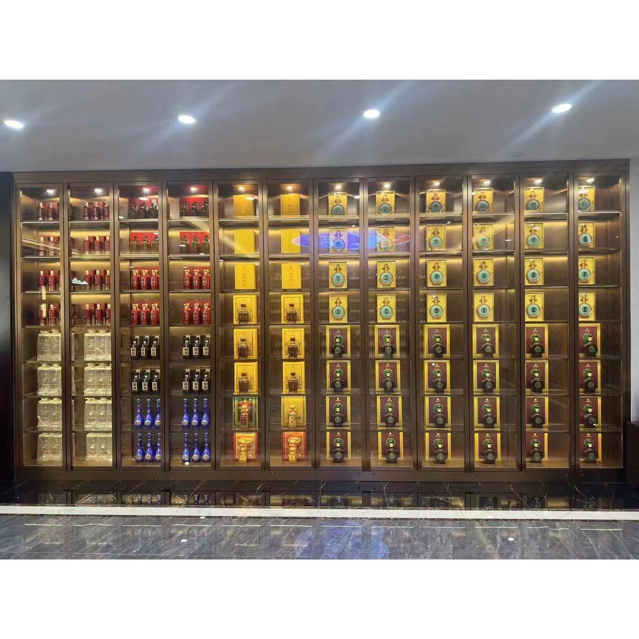 China Style Foshan Furniture Factory Stainless Steel Wine Rack Shelves for Wine Merchant Liquor Display in Tea Room/Wine Room