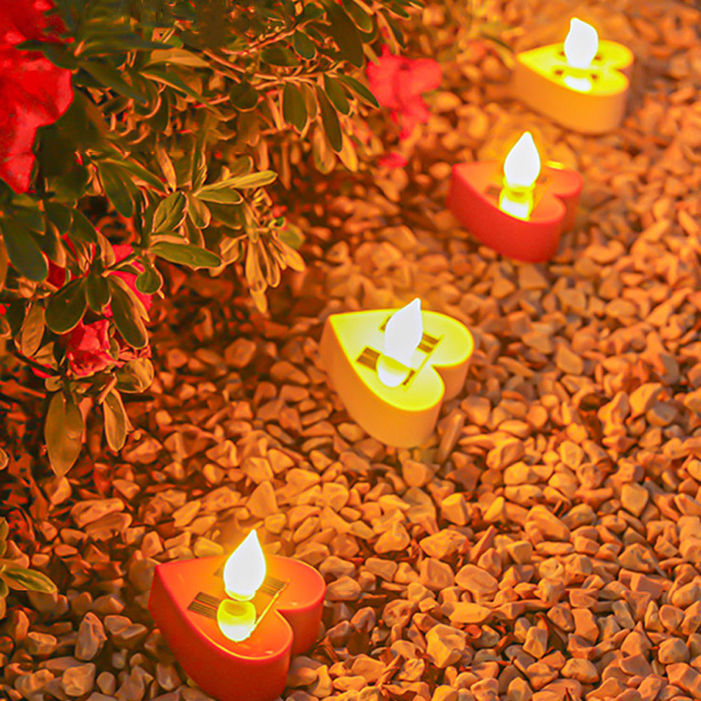 Solar Candle Small Heart Shaped LED Tea Light Flameless Electric Candle For Valentine's Day Wedding Decoration Lighting