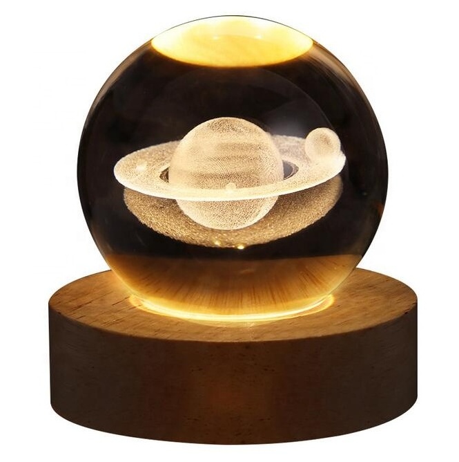 3D Crystal Ball Moon Night Light LED Planet Globe Table Lamp USB Home Decor Gift