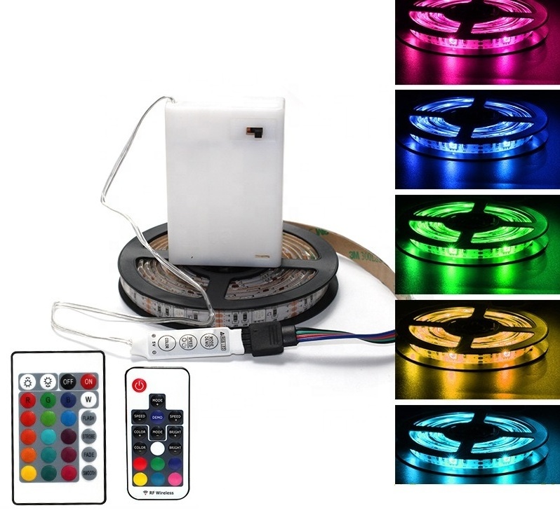 BATTERY POWERED 5050 RGB LED STRIP LIGHTS with remote 24 keys