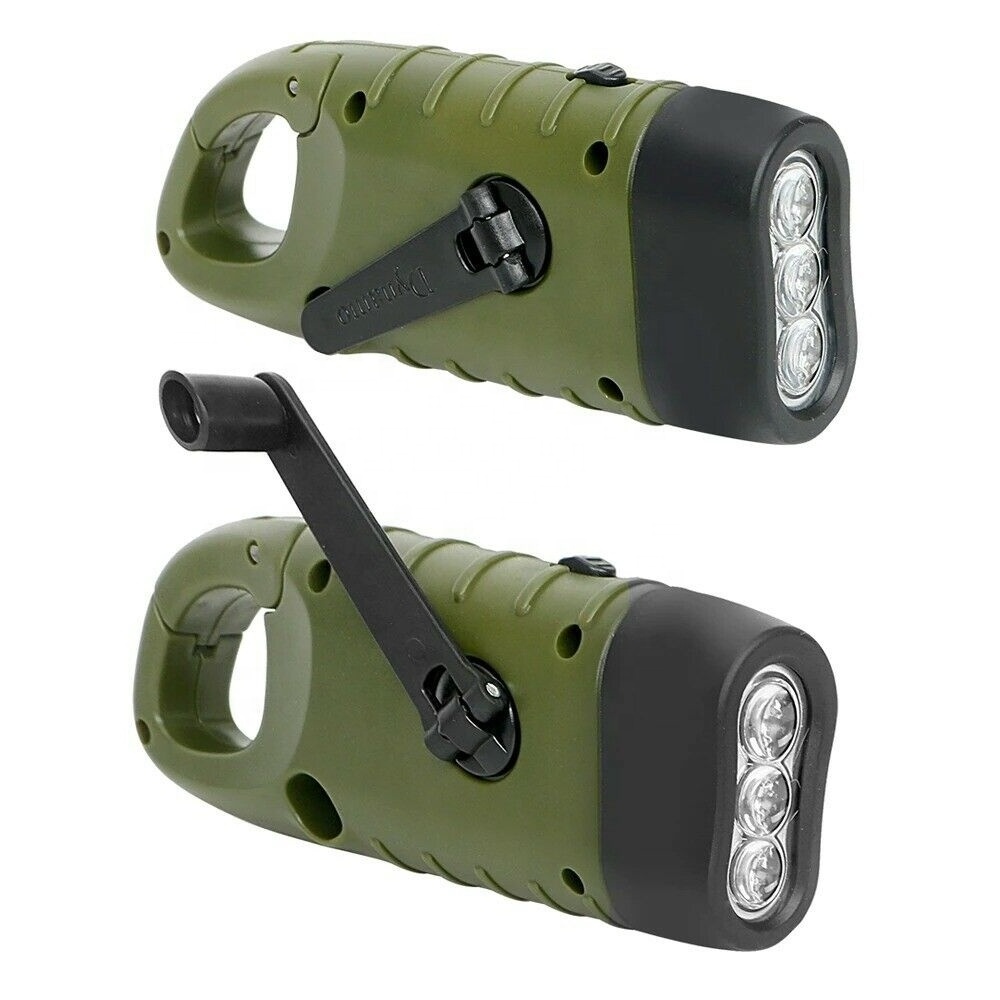 3 LED Lamp Solar Power Flashlight Wind Up Hand Crank Emergence For Camping Torch