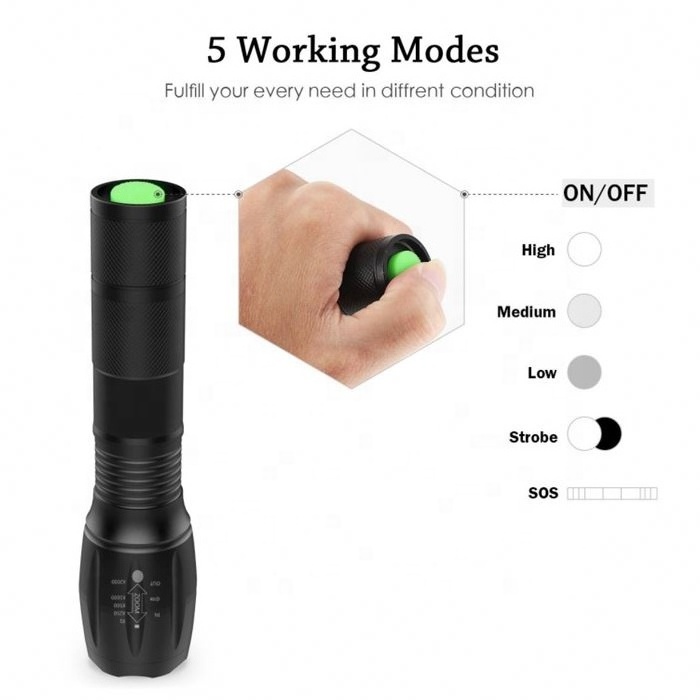 FREE SAMPLE supply Zoomable micro usb rechargeable xml t6 led torch flashlight with free brand logo