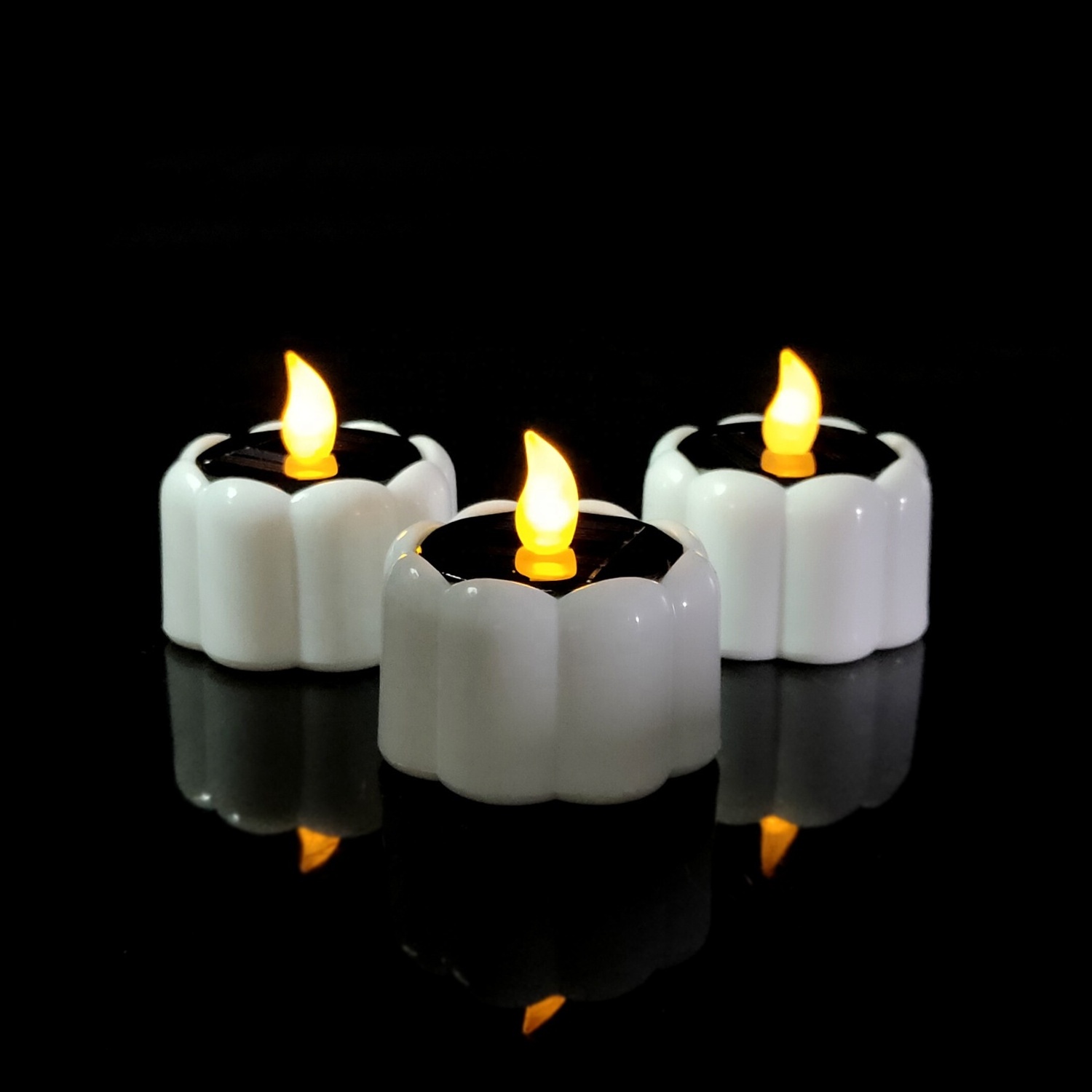 6 Pack Outdoor Solar Candles Warm White Flameless Flickering LED Pumpkin Tea Lights For Halloween Decoration Holiday Lighting