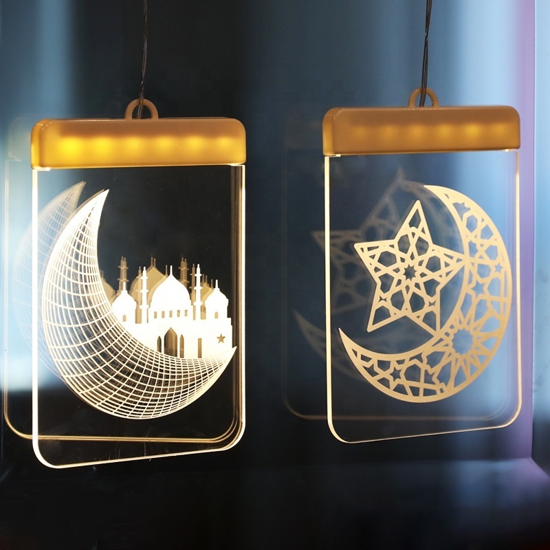 2024 LED Ramadan Lights 16CM Hanging Ramadan Lanterns Battery Powered 3D Acrylic Ramadan Night Lights Eid Mubarak Decorations