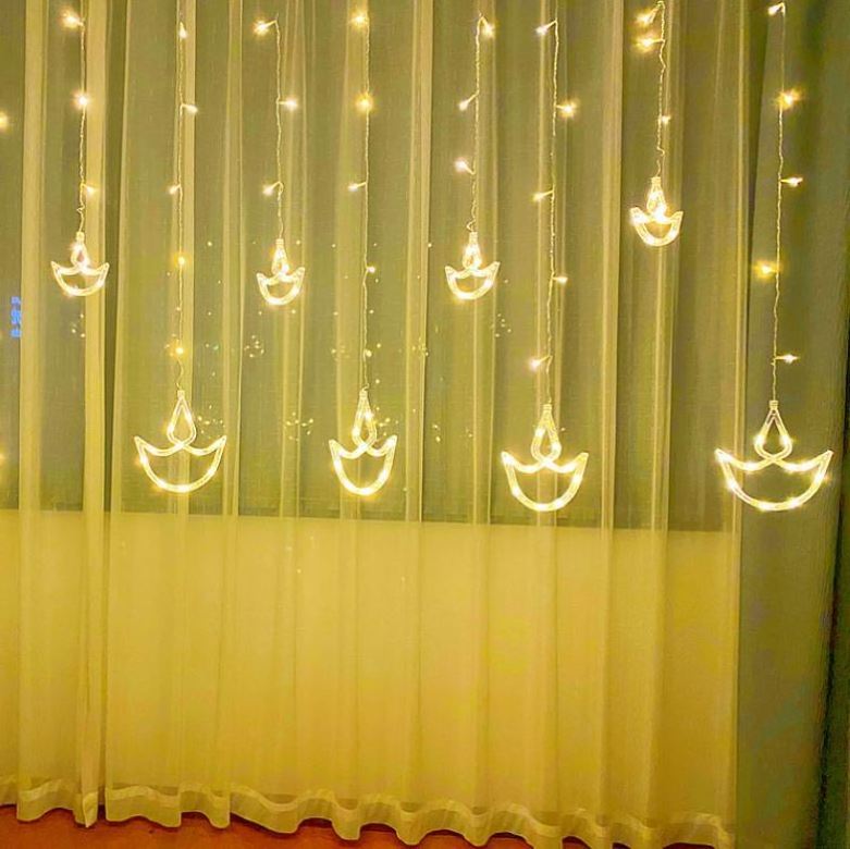 110/220V Diwali India Fairy Divas Diya Curtain Lamp Ramadan Muslim EID Window Garden Party Holiday Decoration LED String Light