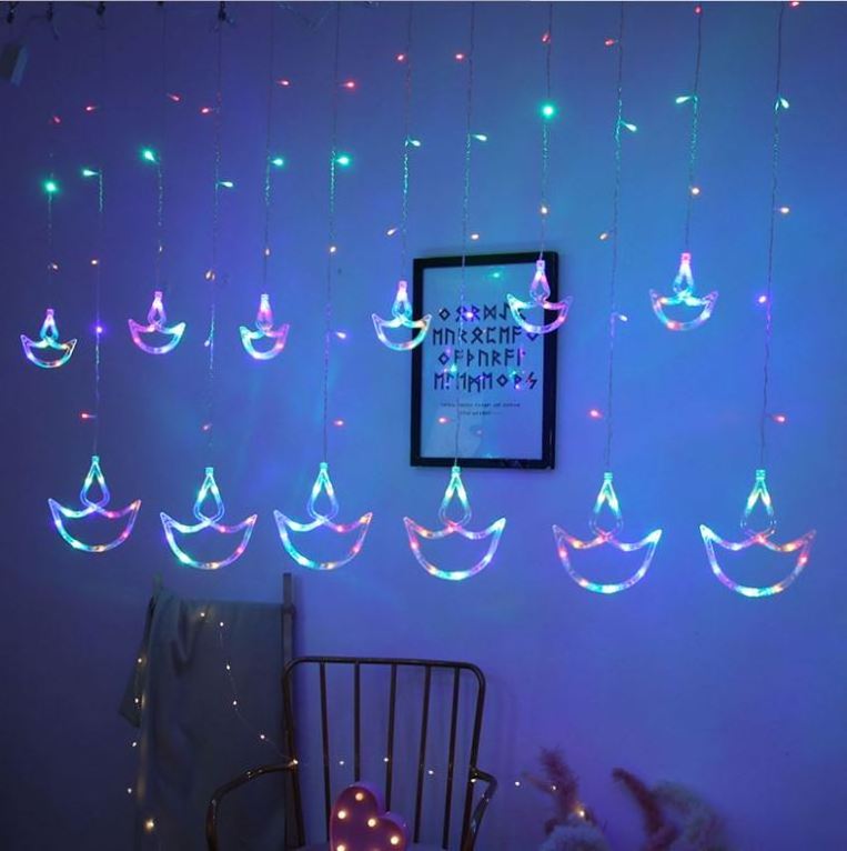 110/220V Diwali India Fairy Divas Diya Curtain Lamp Ramadan Muslim EID Window Garden Party Holiday Decoration LED String Light