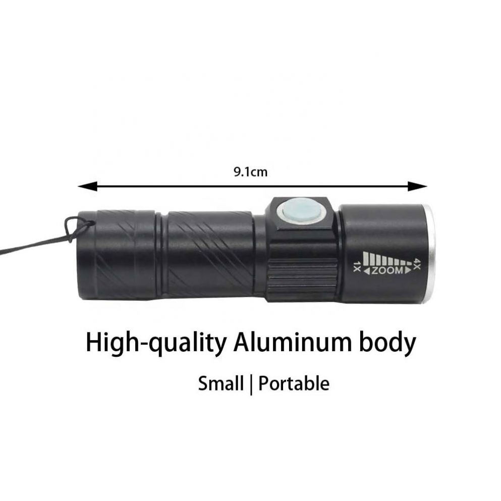 High Power Built-in USB Rechargeable Flashlight Torch, Super Bright Portable EDC Zoom Powerful Torch Tactical led Flashlight