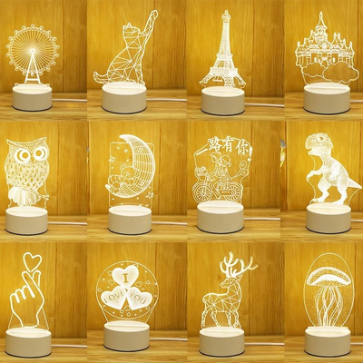 Custom 3D Illusion Led Lamp Acrylic Table Lamps Base LED Christmas Lamp Kid's Room Decor Night Light