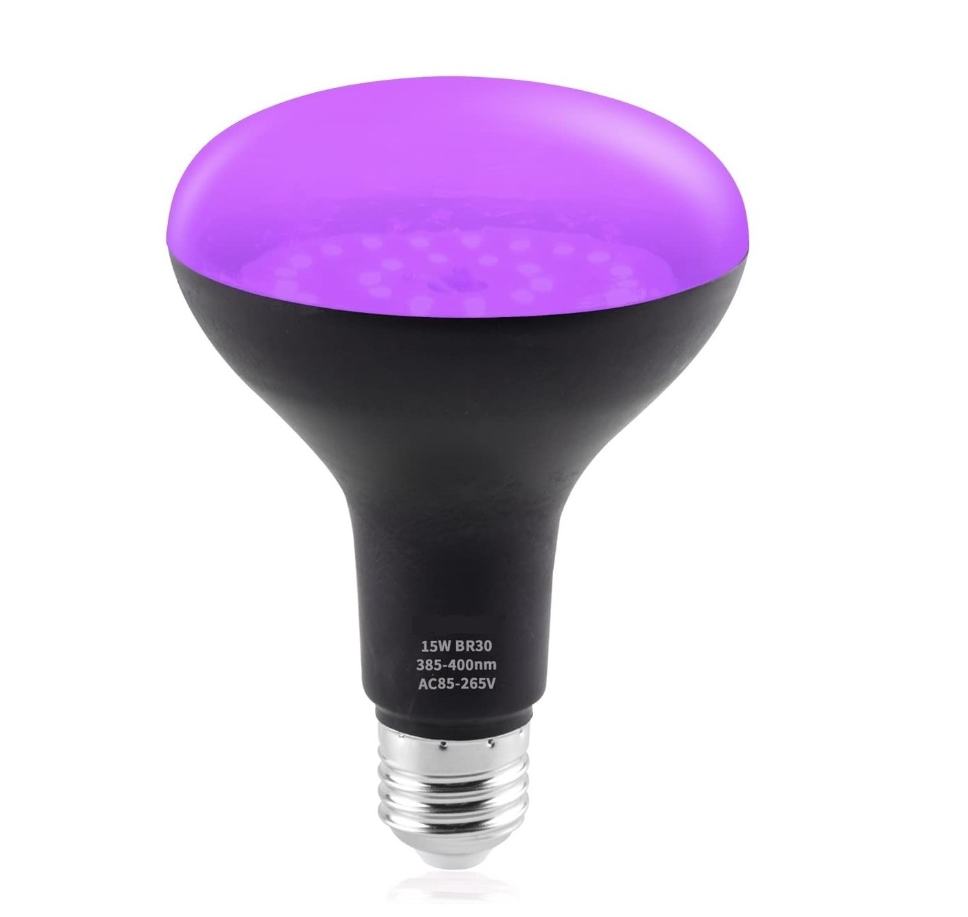 UVA LED Light Bulb 15W BR30 E26 Screw Bulb AC 85-265V 385-400nm Purple LED Bulb Lights Birthday Party Christmas Decoration