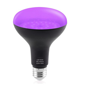 UVA LED Light Bulb 15W BR30 E26 Screw Bulb AC 85-265V 385-400nm Purple LED Bulb Lights Birthday Party Christmas Decoration