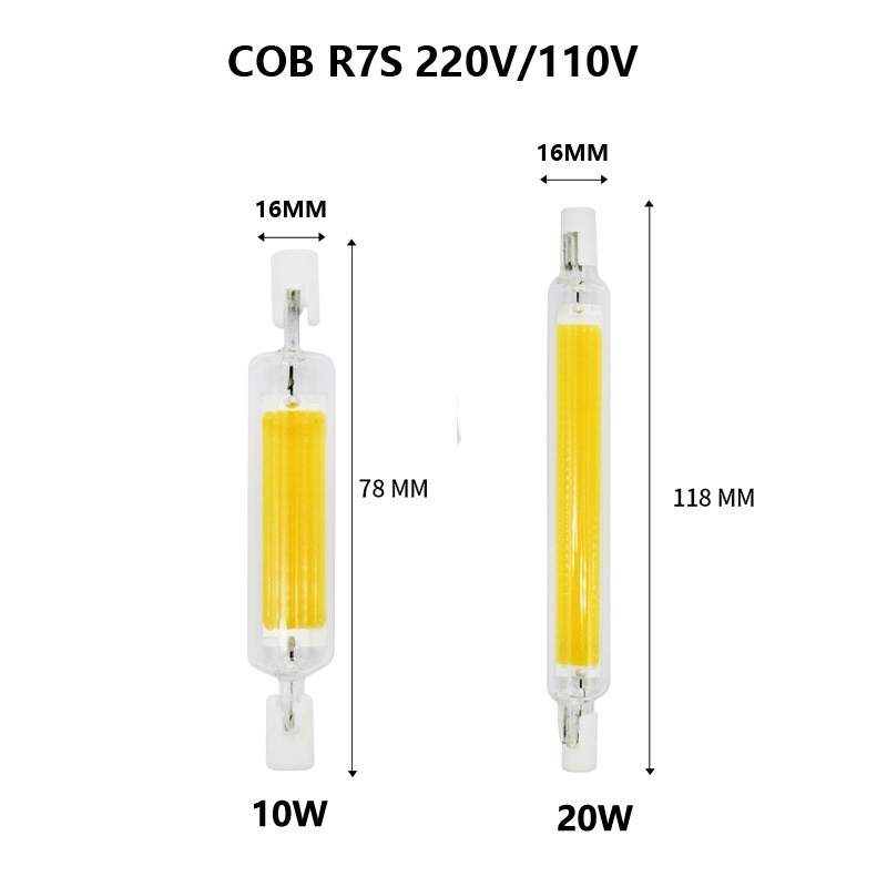 Dimmable R7S COB Bulb AC110V/220V COB Glass Bulb 78-118MM 5W 10W 20W Mini LED COB Bulb For Flood Light Replacement