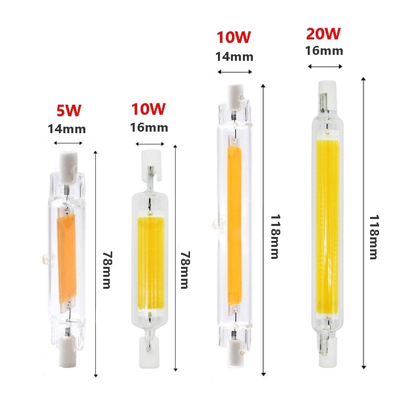 Dimmable R7S COB Bulb AC110V/220V COB Glass Bulb 78-118MM 5W 10W 20W Mini LED COB Bulb For Flood Light Replacement