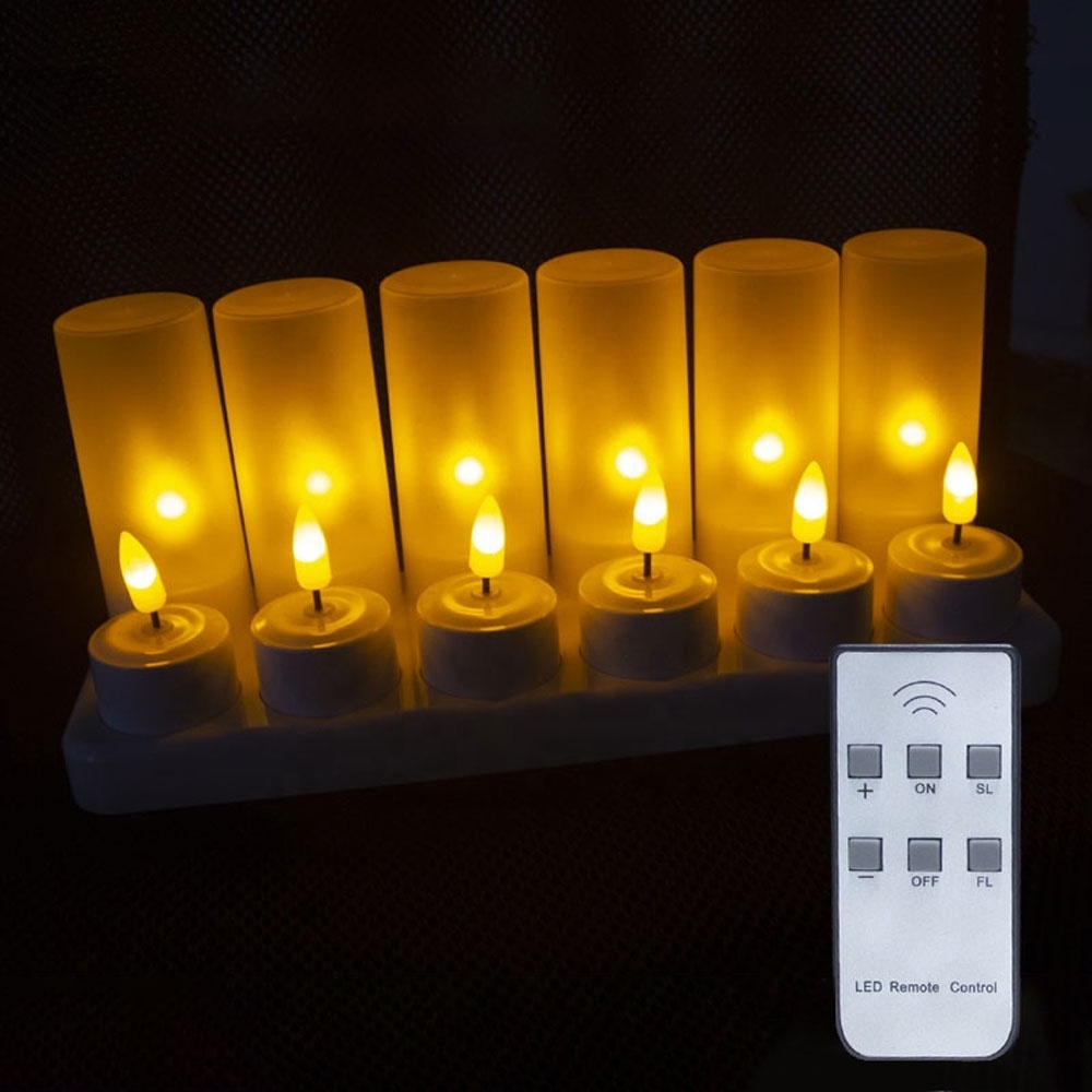 12 Pack LED Candle Light Set Rechargeable Flameless Tea Light Warm White Velas LED With Remote For Christmas Decoration Lighting