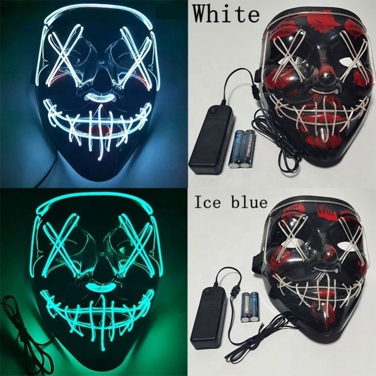 Halloween Purge Mask Led Light Up Scary Mask Luminous Facial Mask for Adults Costume Festival Party