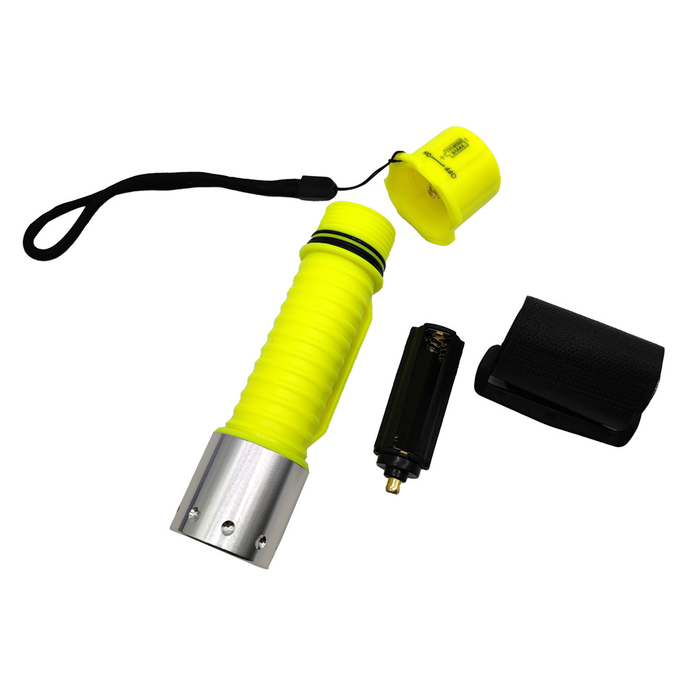 T6 LED waterproof IPX7 1*18650 battery powerful strong light Outdoor diving plastic flashlight with wrist strap