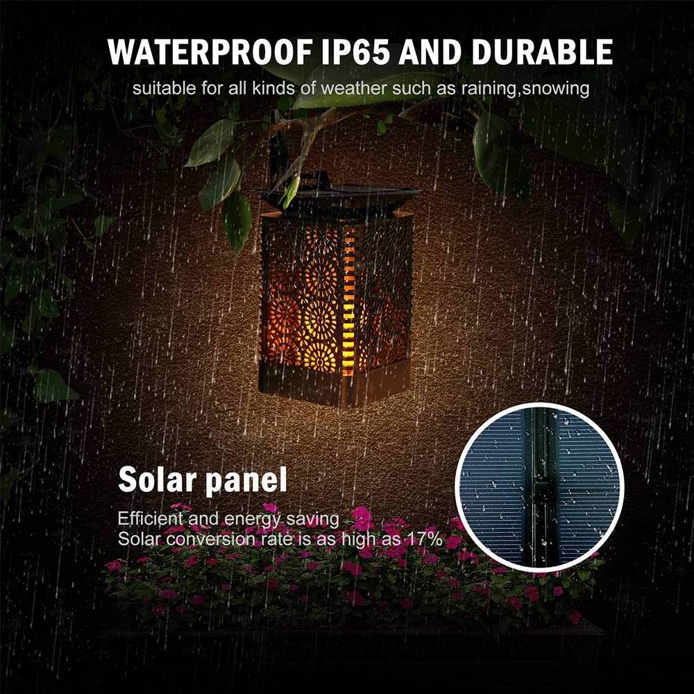 3 in 1Led Solar Waterproof Vivid Flame Lantern With Hanging Clip Portable Table Garden Outdoor Gate Night Light