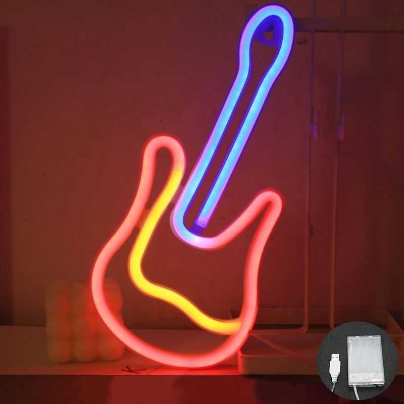 Newish Guitar Neon Sign Battery Operated LED Neon Light Art Wall Decoration Hanging LED Neon Sign Room Decorative Lights