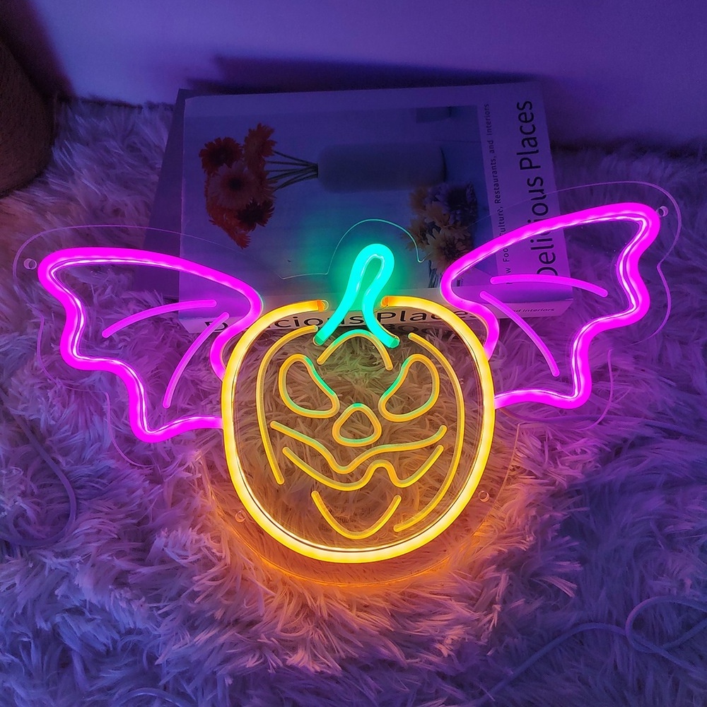 2024 New Halloween Decorations Acrylic Neon Sign Switch Control Bat Neon Lamp Dimming Lampe De Halloween Bar Home Party Decor