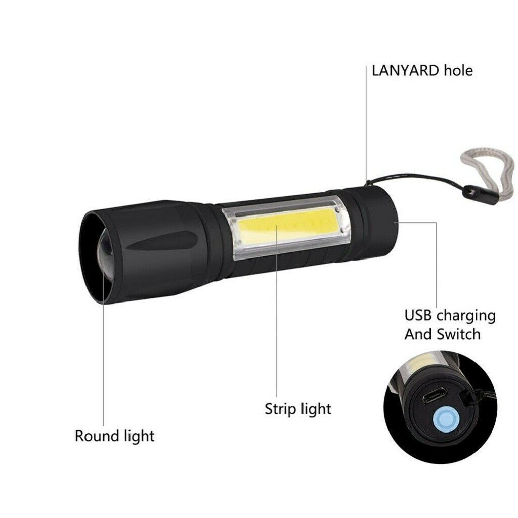 USB Rechargeable Hand flashlight pocket rechargeable powerful strong on usb cob torch lamp