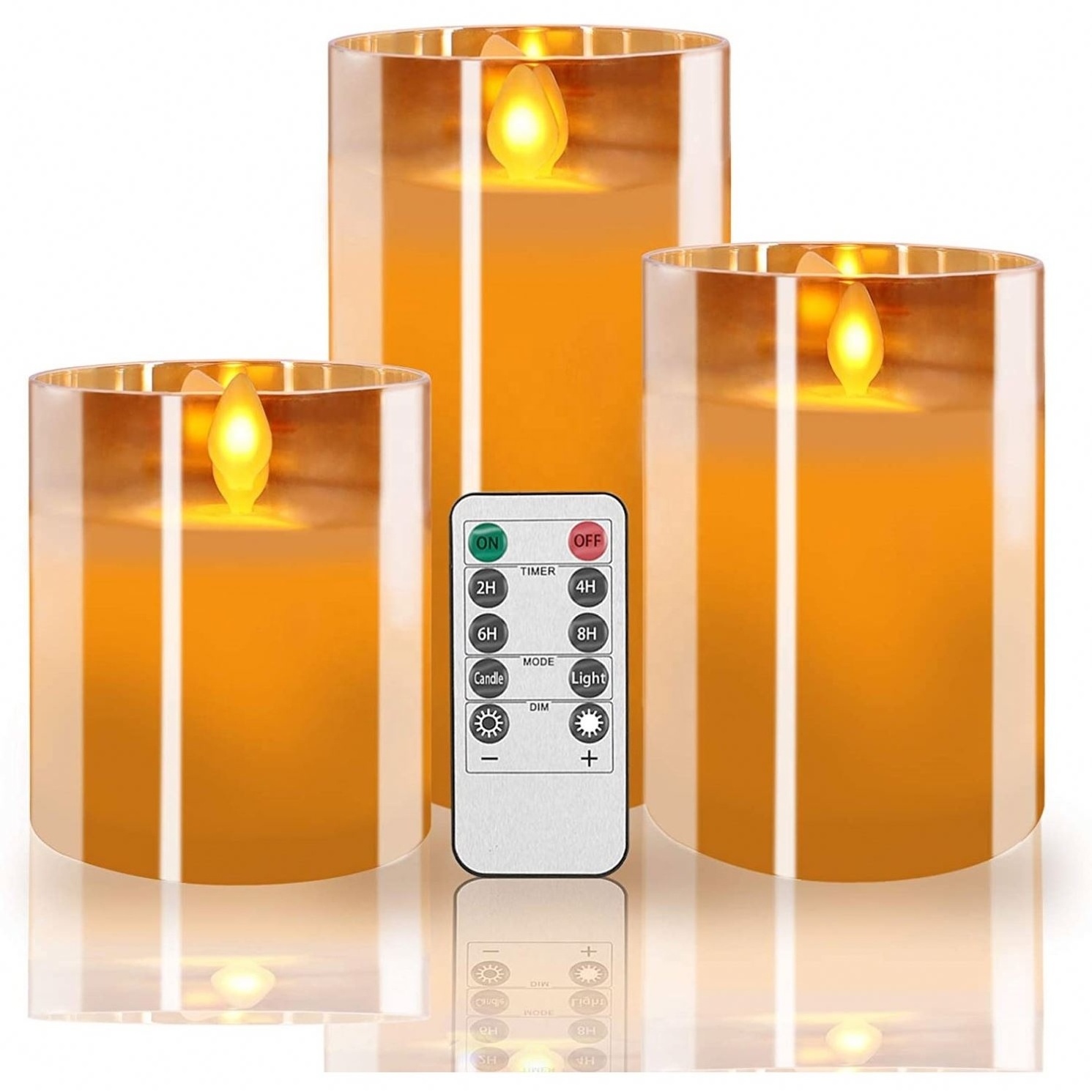 Flickering Flameless Glass LED Candles 3 PCs with Remote Control and Timer Battery Operated Electroplating Grey LED Candles