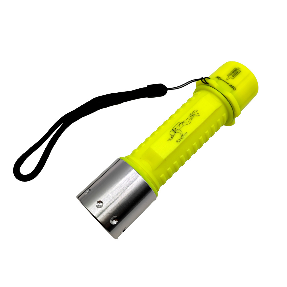 T6 LED waterproof IPX7 1*18650 battery powerful strong light Outdoor diving plastic flashlight with wrist strap