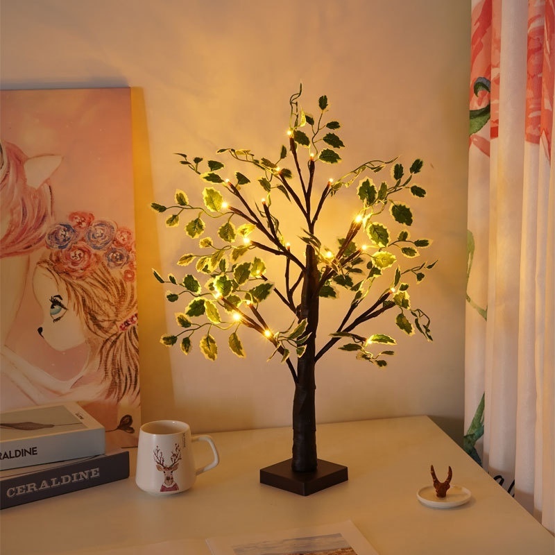 2022 Navidad Decoracion LED Table Lamp Shining Tree Light With Timer Brown Branches Artificial Bonsai Tree Light Home Decoration