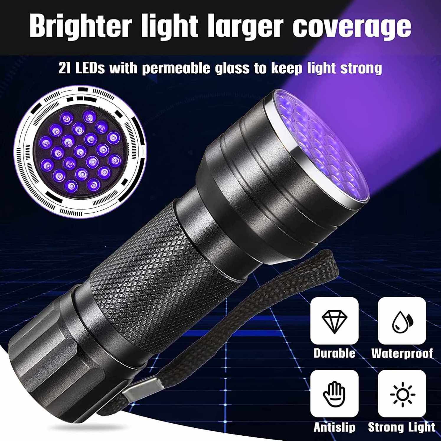 Aluminum Ultraviolet 21 LED UV Flash Torch Light 395nm LED Blacklight Flashlight Black Light