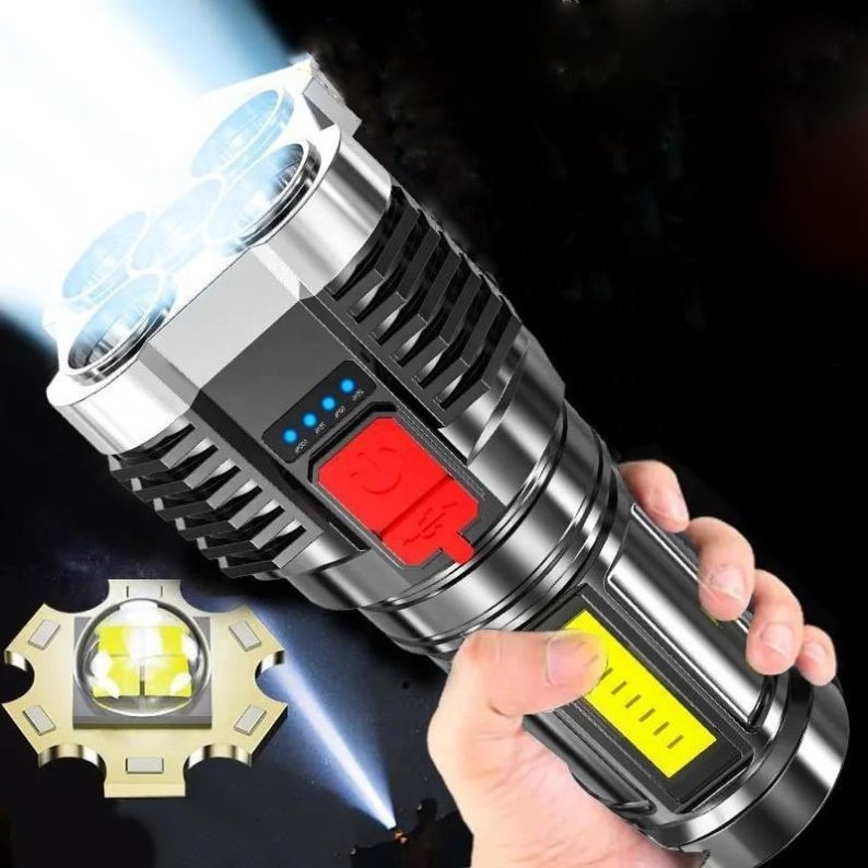 Strong Bright 5 Core LED Tactical Flashlight USB Rechargeable Powerful Flash Torch High Power COB Portable Light Camping Lantern