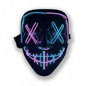 Halloween Purge Mask Led Light Up Scary Mask Luminous Facial Mask for Adults Costume Festival Party