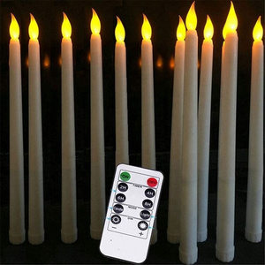 11 inch Long Realistic Plastic Flameless LED Taper Candles with Yellow Flickering Light Battery Operated With Remote Candles