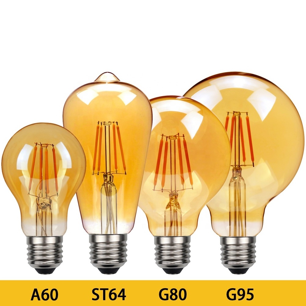 Hot Sale 6 Pack ST64 E27/E26 Vintage LED Edison Bulb 6W 120V Antique LED Filament Bulb Glass Light Bulb For Home Decor