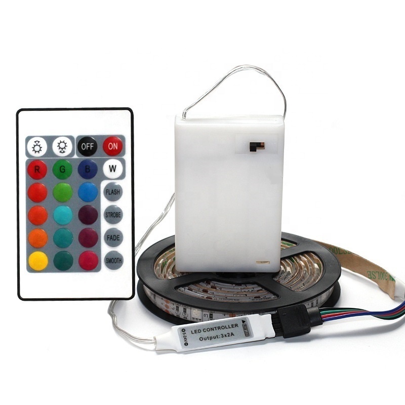 BATTERY POWERED 5050 RGB LED STRIP LIGHTS with remote 24 keys