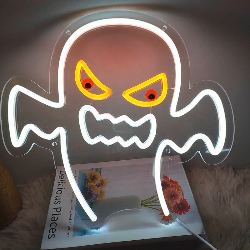 2024 Halloween Neon Sign 5V USB LED Pumpkin Neon Lamp Holiday Party Wall Art Decoration Ghost Night Light Lampe De Halloween