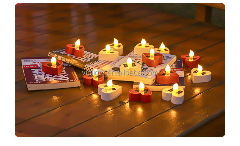 Solar Candle Small Heart Shaped LED Tea Light Flameless Electric Candle For Valentine's Day Wedding Decoration Lighting