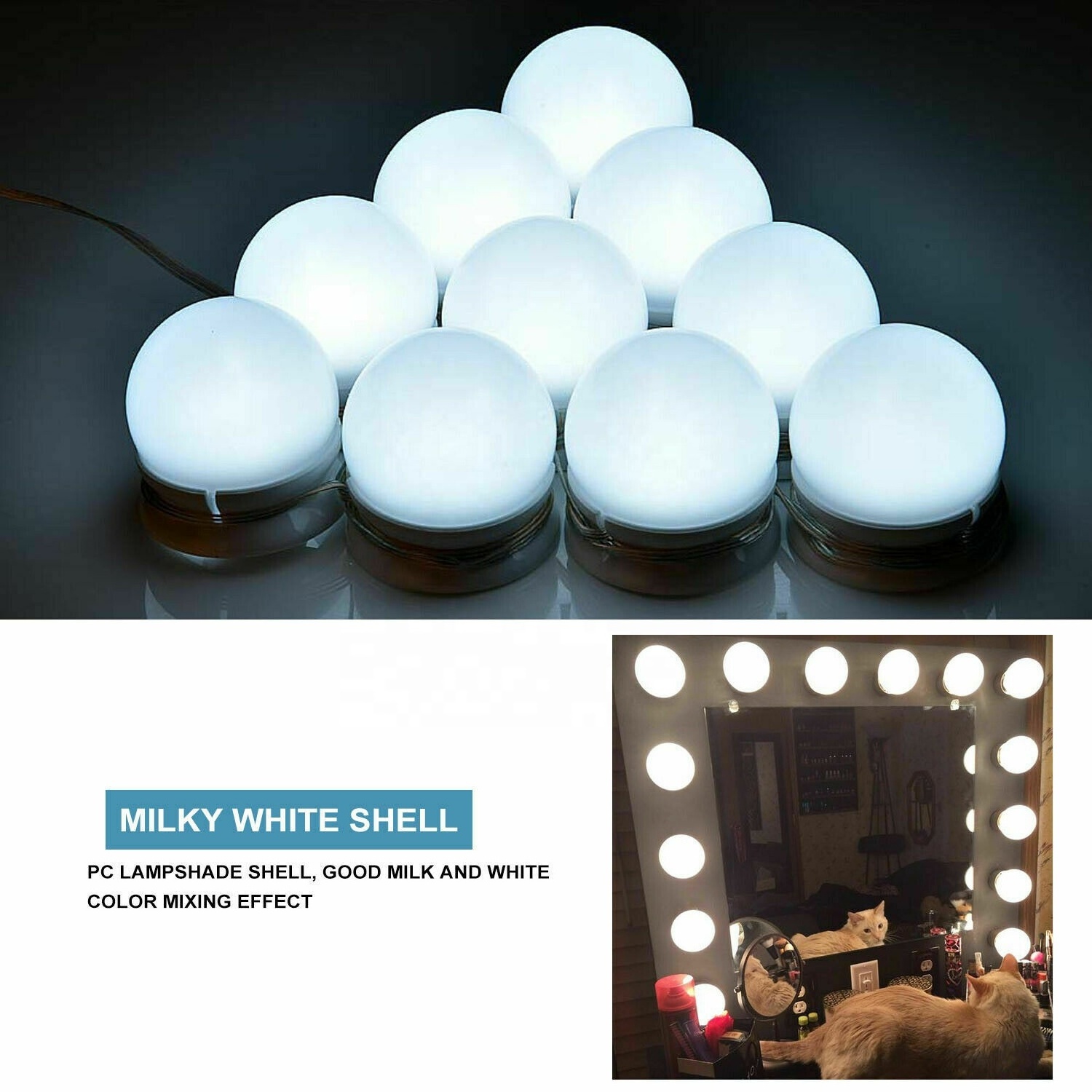 Hollywood Mirror Lights Kit Makeup Lamp 10 Dimmable LED Bulbs, 3 Color Modes USB