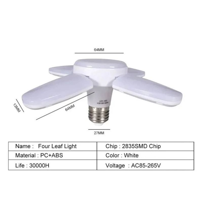 LED Bulb Deformation Folding LED Lamp E27 Screw Four-Leaf 4+1 Leaf Lamp 28W Fan Blade Timing Lamp Light Bulb Garage Light