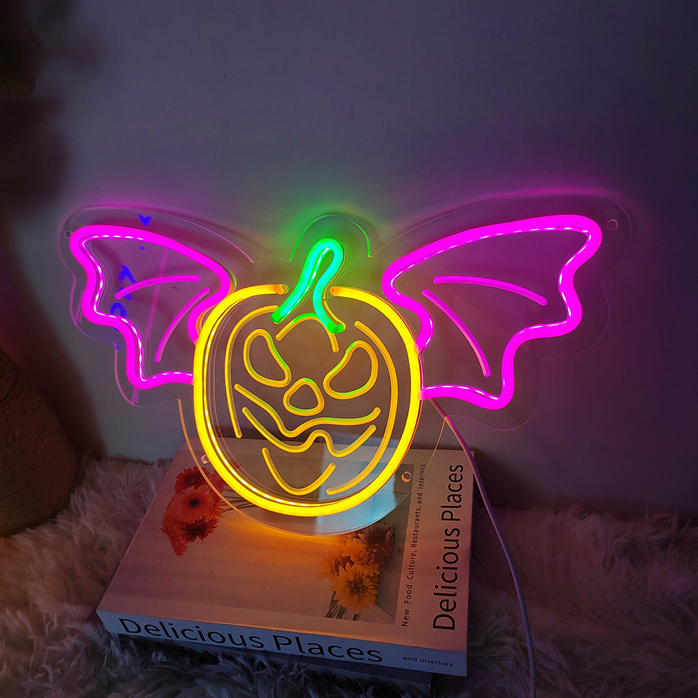 Halloween Lights Decoration Bat Neon Sign 5V USB Powered Hanging Neon Lamp With Acrylic Backboard For KTV Halloween Party Decor