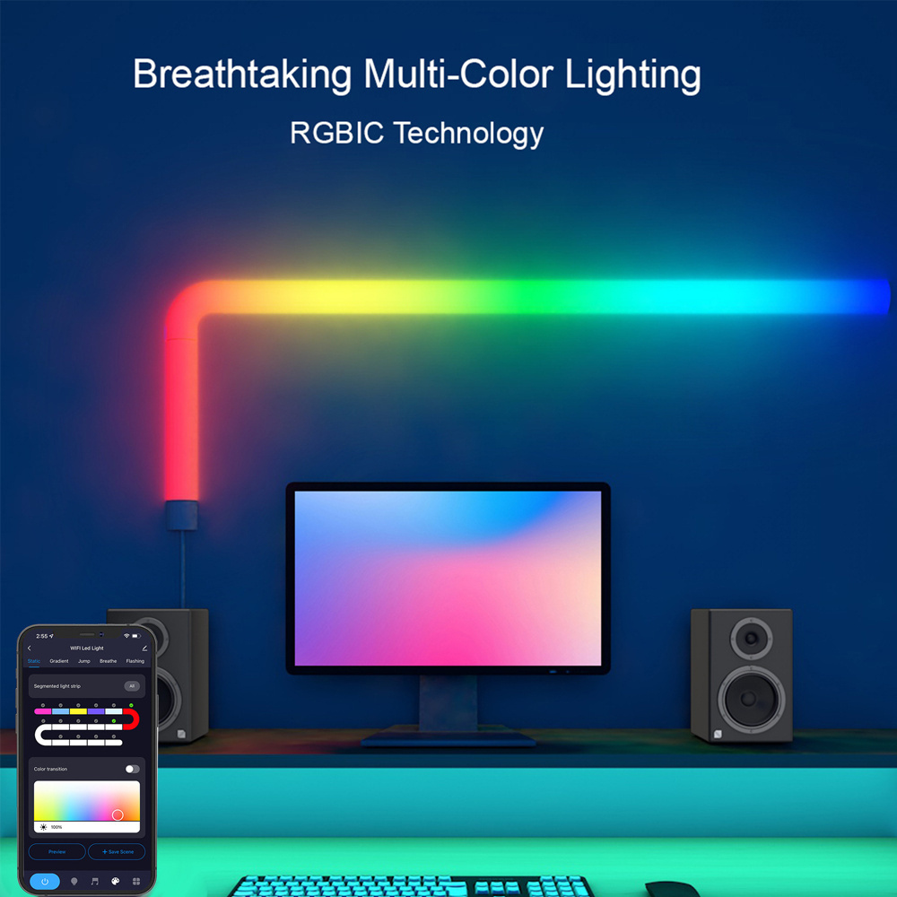 6/7/12 Pack APP Control Smart RGBIC Light Bar Remote Control Music Sync DIY RGB Wall Light TV Gaming Room Light Decoration