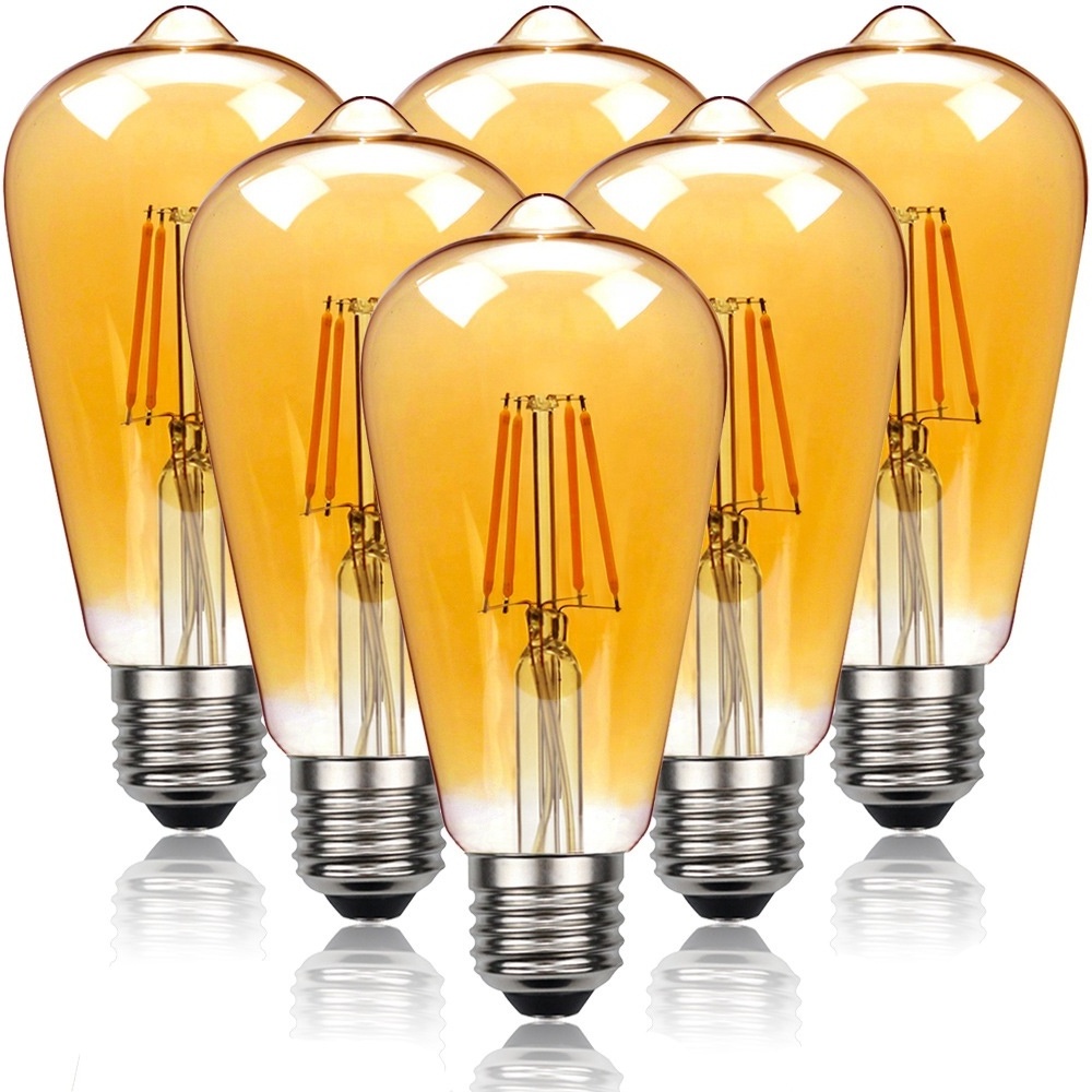 Hot Sale 6 Pack ST64 E27/E26 Vintage LED Edison Bulb 6W 120V Antique LED Filament Bulb Glass Light Bulb For Home Decor