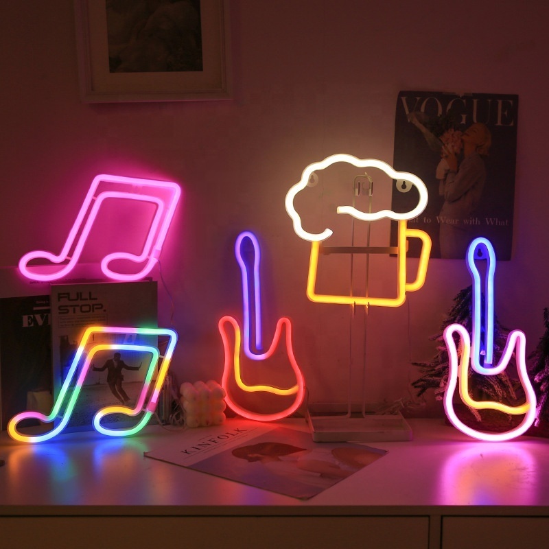 Newish Guitar Neon Sign Battery Operated LED Neon Light Art Wall Decoration Hanging LED Neon Sign Room Decorative Lights