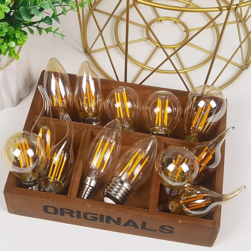 6 Pack G45 LED Edison Bulb E27 E14 Incandescent Light Bulbs Amber Glass LED Filament Bulb Indoor Decoration For Home Shop Cafes