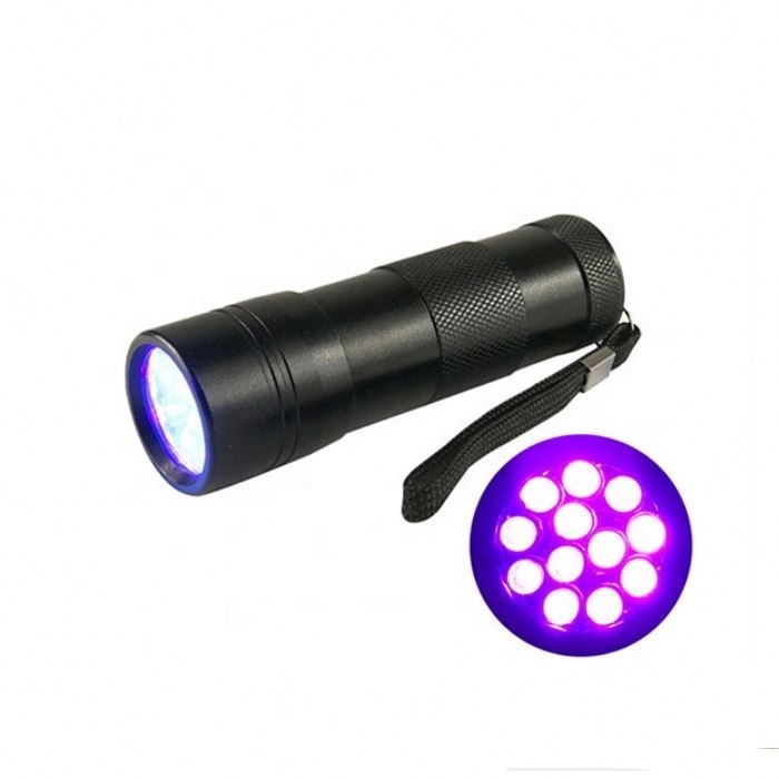 heavy duty 12 leds 395nm uv blacklight flashlights for money detector with free brand logo